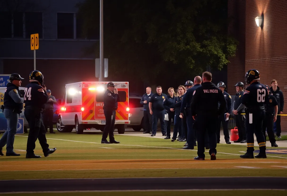 Police at the scene of a shooting near a high school in Baltimore