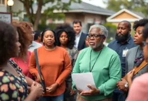 Community members discussing squeegeeing issues in Baltimore neighborhood meeting.