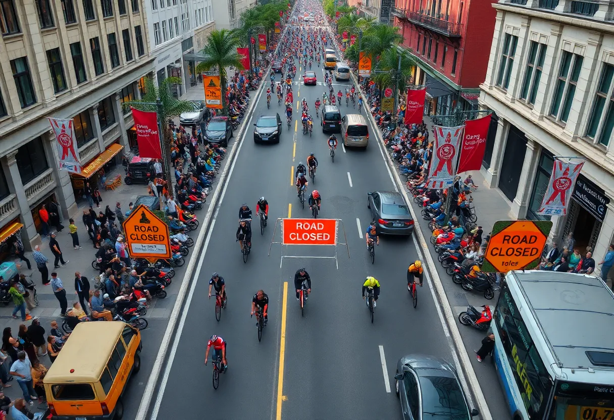 Overview of Baltimore streets closed for the cycling event with traffic barriers.