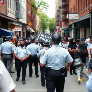 Urban scene in Baltimore with police presence