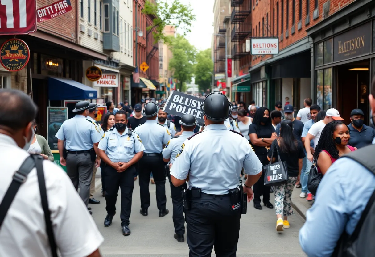 Urban scene in Baltimore with police presence