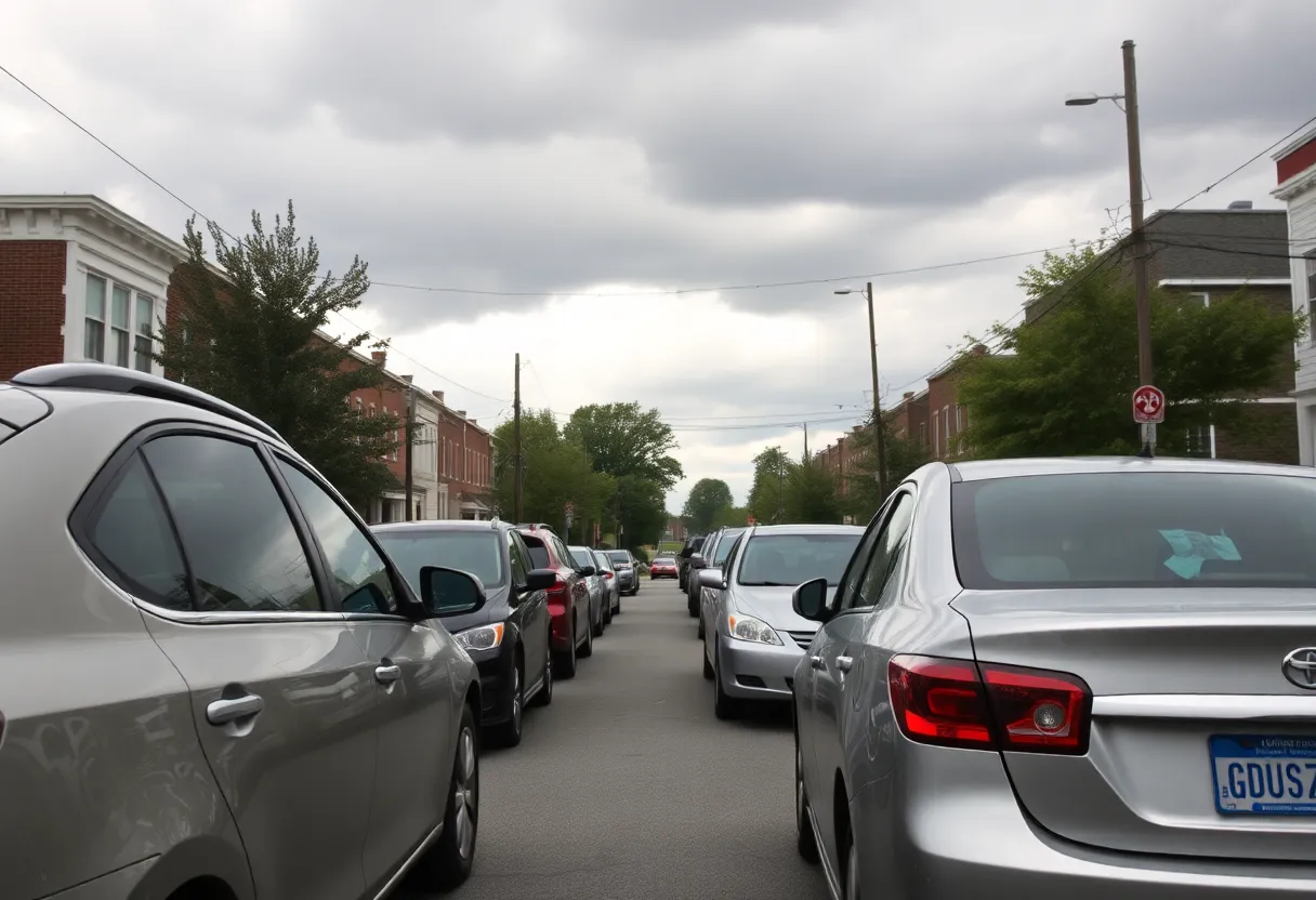 Baltimore neighborhood showing cars parked with visible anti-theft devices