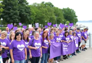 Participants in purple at the Walk to End Lupus event