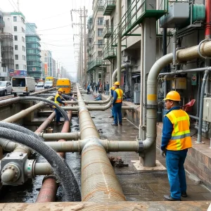 Baltimore water infrastructure with workers in the field.