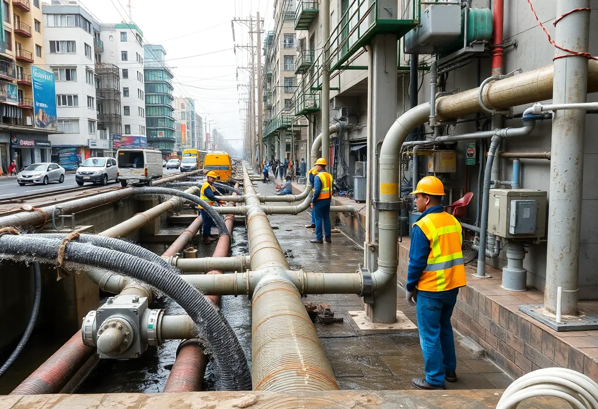 Baltimore water infrastructure with workers in the field.