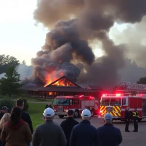 Smoke rising from the Bayview Golf Center fire in Baltimore