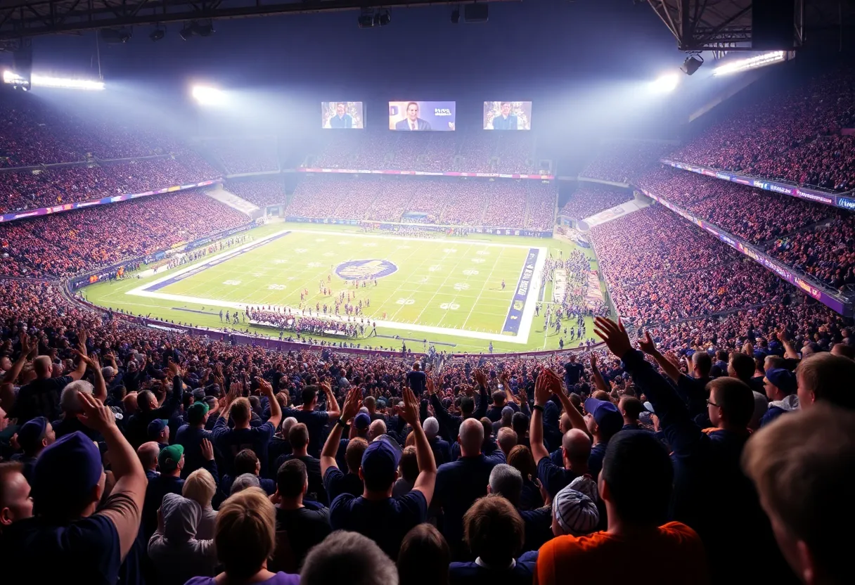 Crowd cheering at NFL game between Browns and Ravens