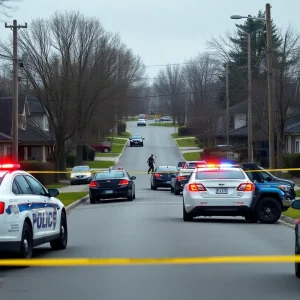 Quiet suburban neighborhood scene with police presence