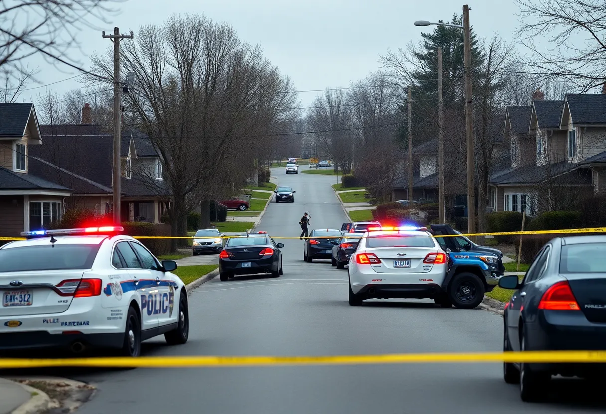 Quiet suburban neighborhood scene with police presence