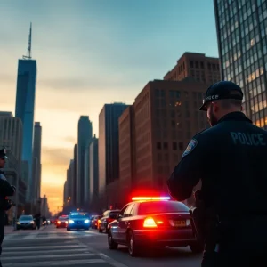 Law enforcement presence in Chicago cityscape