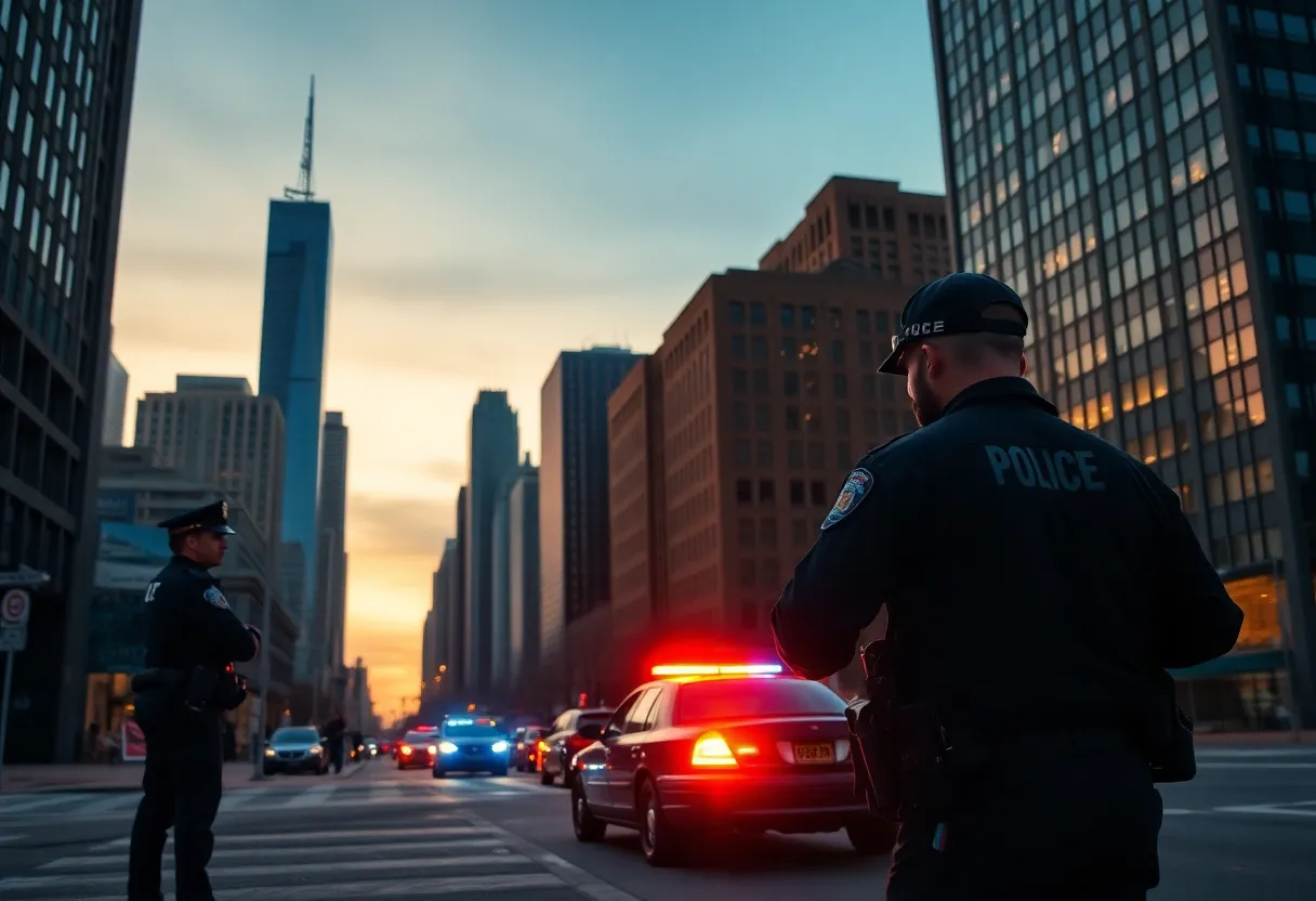 Law enforcement presence in Chicago cityscape