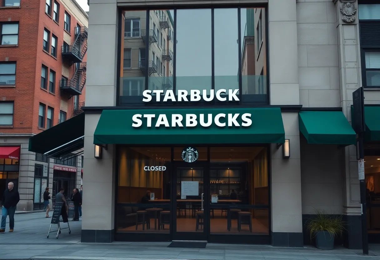 A closed Starbucks café in an urban area of Baltimore.