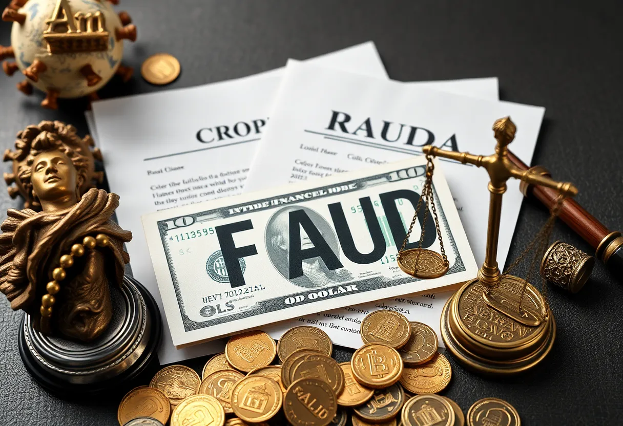 Illustration depicting financial fraud related to COVID-19 relief programs.