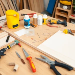 DIY workspace with tools and materials for home repair projects