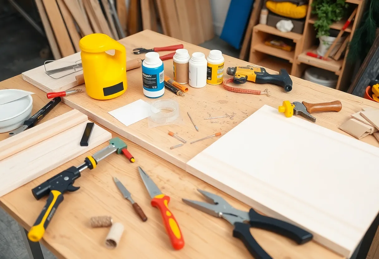 DIY workspace with tools and materials for home repair projects