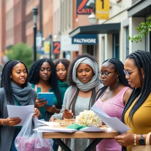 A group of diverse women entrepreneurs in Baltimore showcasing their businesses.