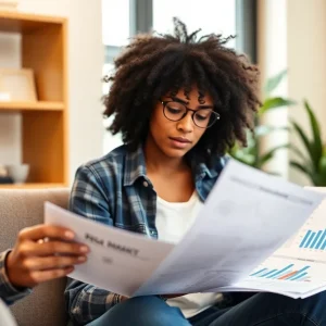First-time homebuyer examining real estate market reports in Baltimore.