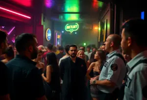 Crowded Federal Hill nightlife scene with club security and patrons