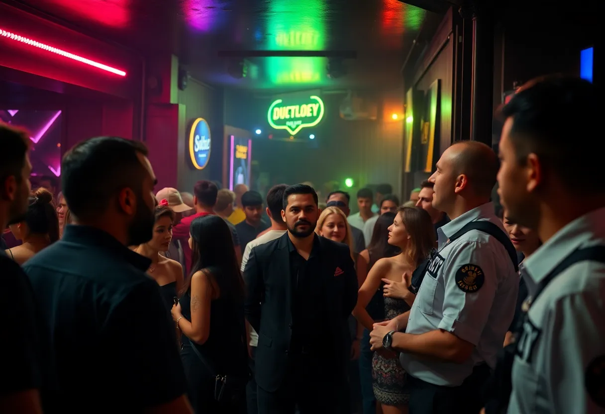 Crowded Federal Hill nightlife scene with club security and patrons