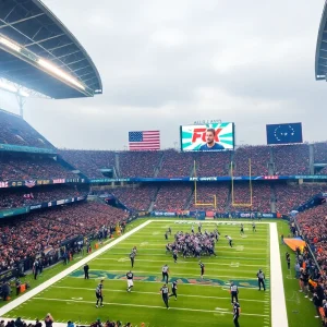 Football fans cheering in Baltimore stadium during AFC North matchup.