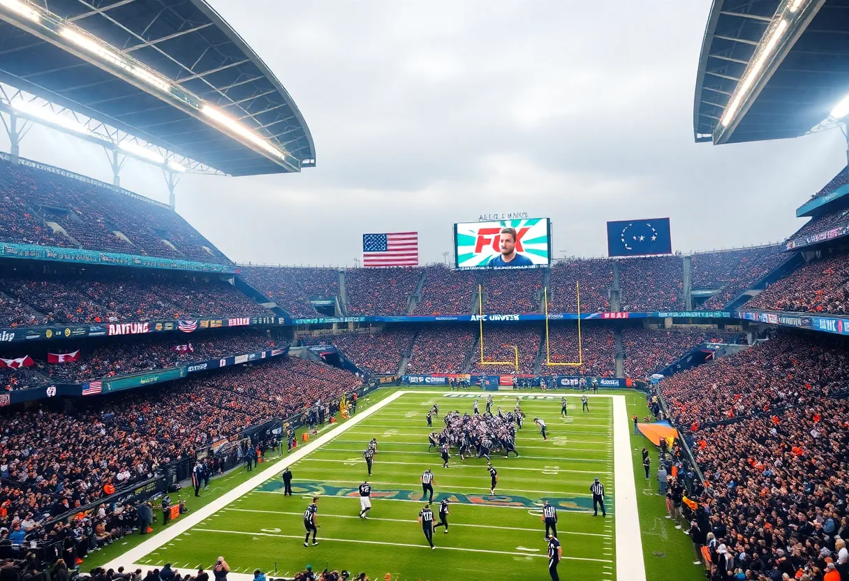 Football fans cheering in Baltimore stadium during AFC North matchup.