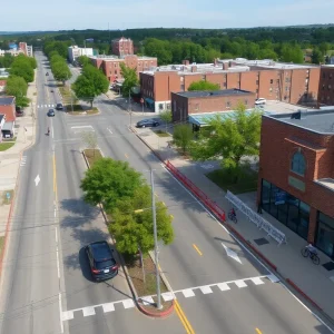 Aerial view of Hampden Maryland showing road closures during the cycling event