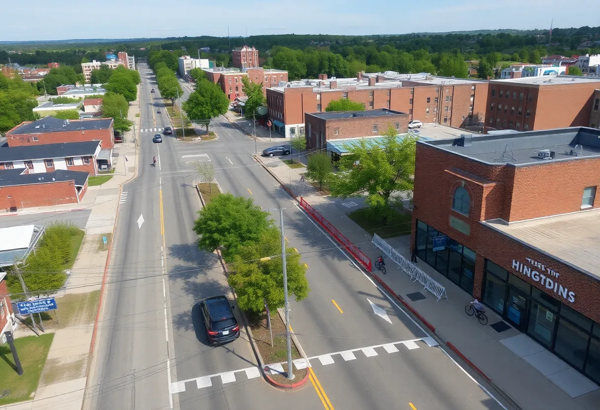 Aerial view of Hampden Maryland showing road closures during the cycling event