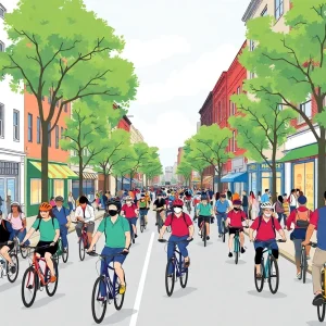 Hampden street filled with bicycles and people during Maryland Cycling Classic.