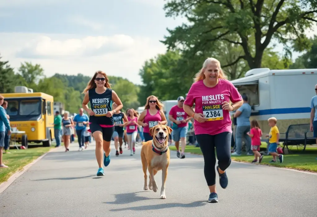 Participants and dogs at the Heads & Tails 5K and Doggie Dash event
