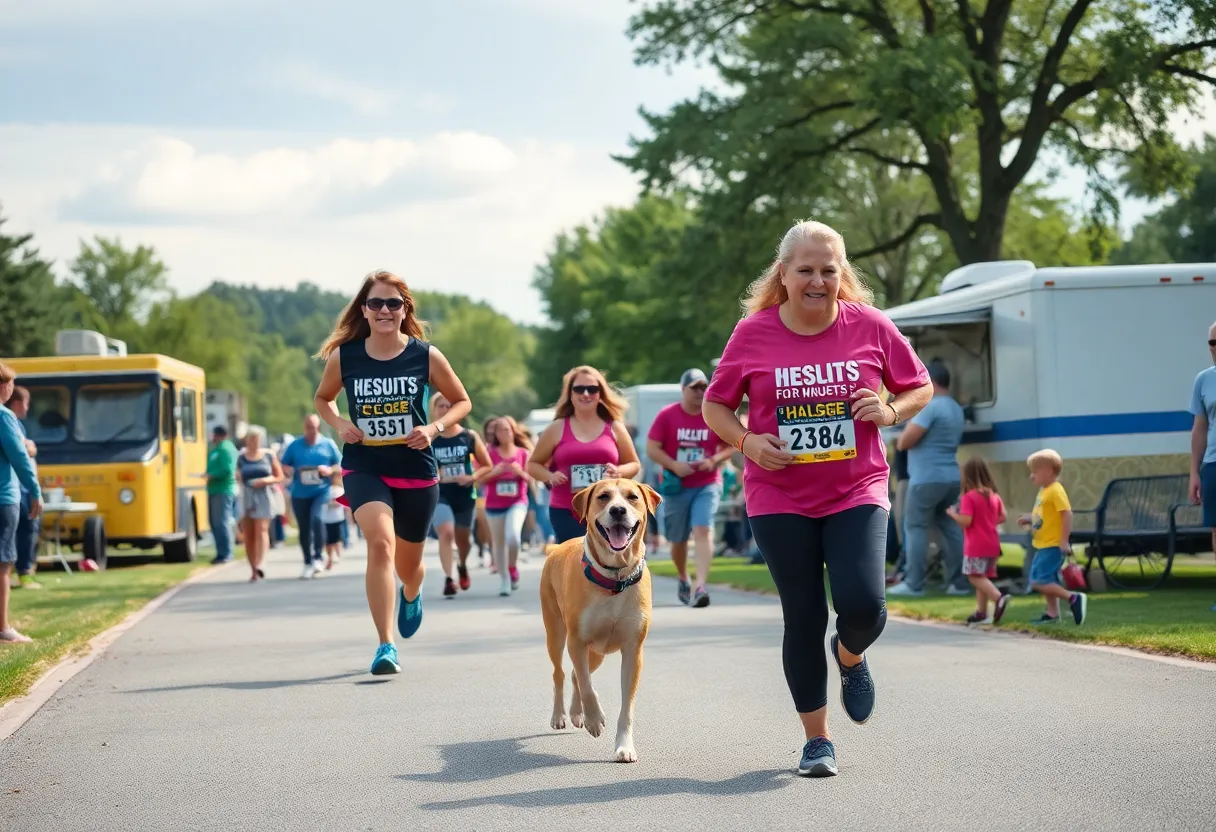 Participants and dogs at the Heads & Tails 5K and Doggie Dash event