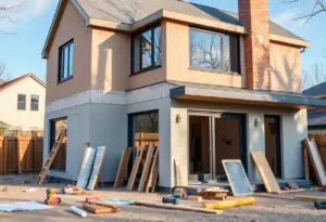 Construction of a home addition in Baltimore with tools and materials.