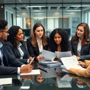 Lawyers collaborating in an office conference room