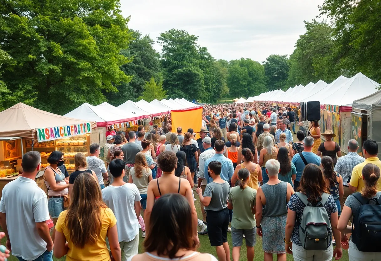 Crowd enjoying the Love Groove Festival with music and art in a park