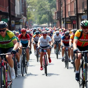 Cyclists racing in the Maryland Cycling Classic through Baltimore.