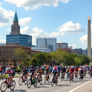 Cyclists racing during the Maryland Cycling Classic in Baltimore