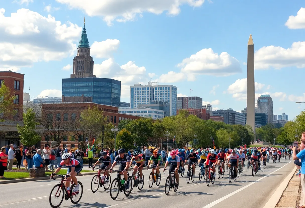 Cyclists racing during the Maryland Cycling Classic in Baltimore