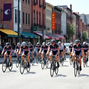 Professional cyclists racing in Baltimore during the Maryland Cycling Classic