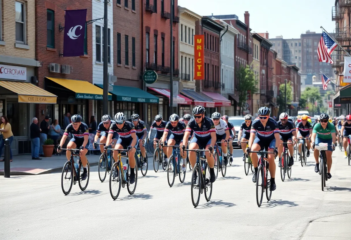 Professional cyclists racing in Baltimore during the Maryland Cycling Classic