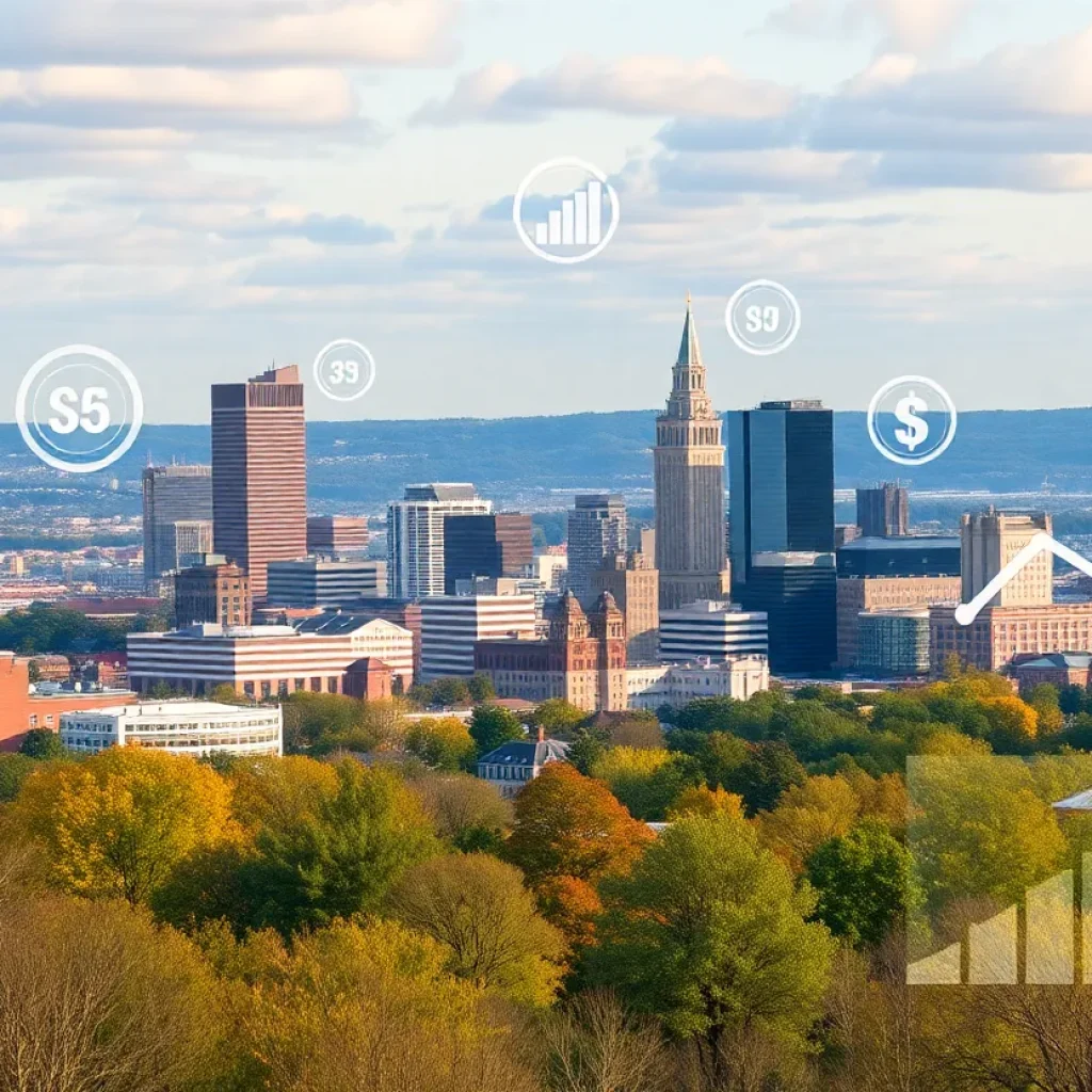 Scenic view of Maryland skyline featuring financial health symbols