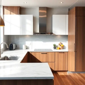 Renovated kitchen with quartz countertops and modern appliances