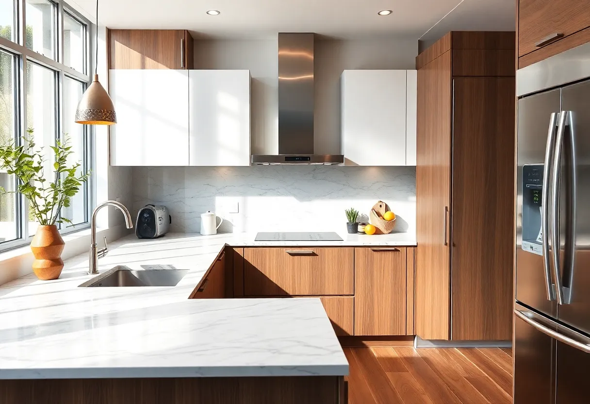 Renovated kitchen with quartz countertops and modern appliances