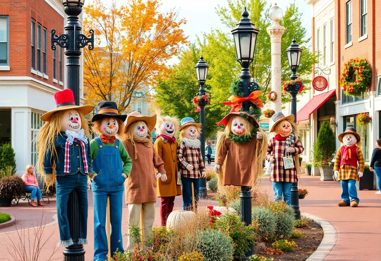 Colorful scarecrows lined up in downtown New Baltimore for the annual contest