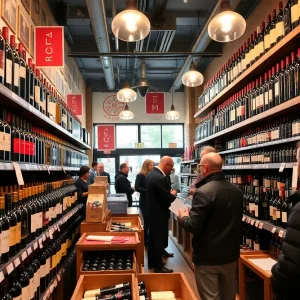 Customers shopping in a New York City wine shop affected by tariffs.
