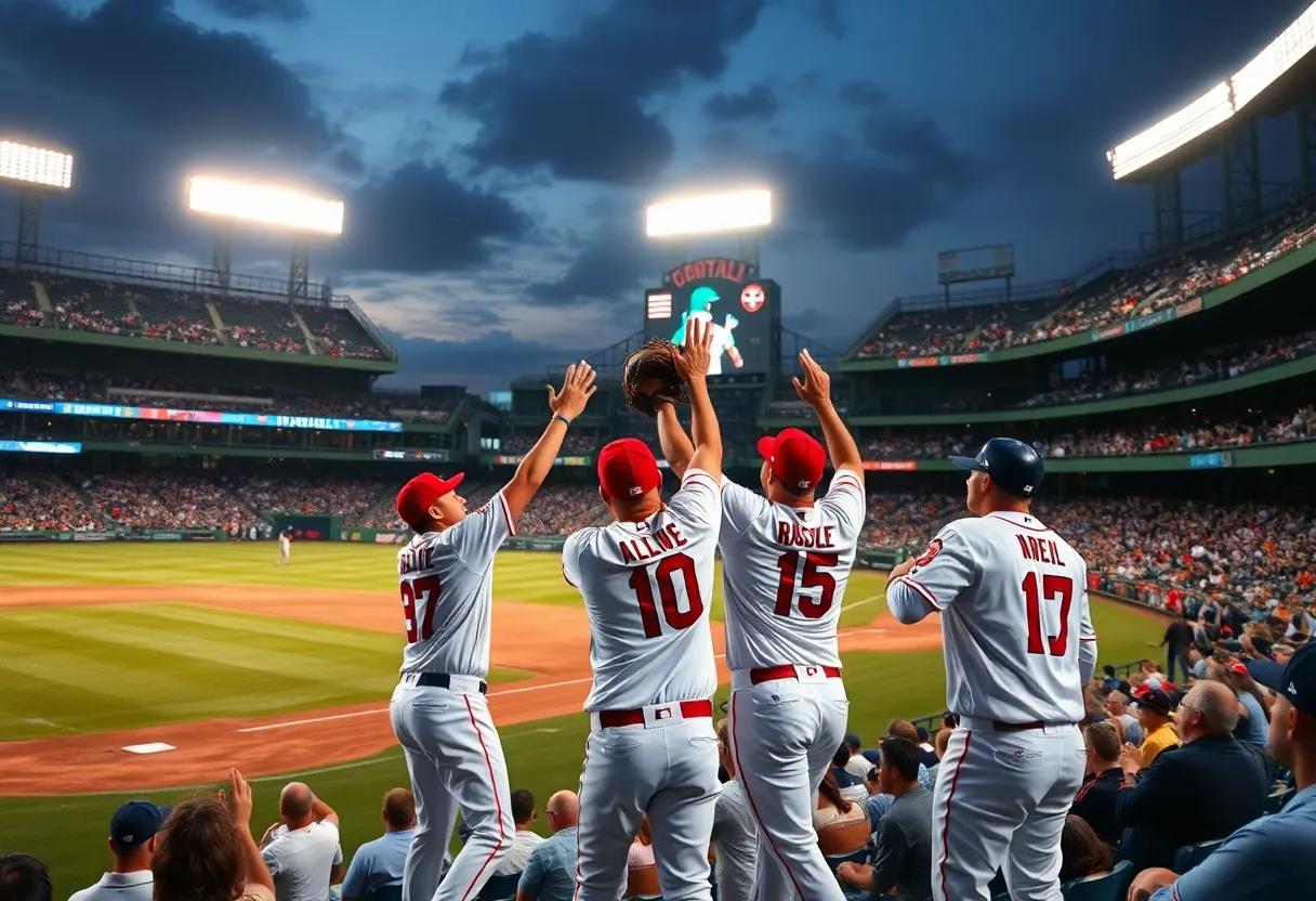 Baltimore Orioles players celebrating after a walk-off win