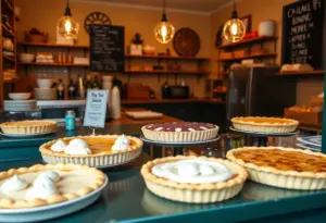 Handcrafted pies displayed in a cozy pie shop in Baltimore