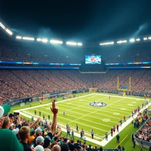 Football stadium filled with enthusiastic fans supporting their team.