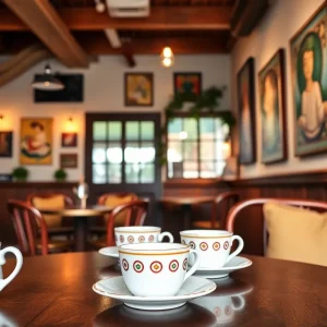 Interior of Teavolve Café showing tea cups and art