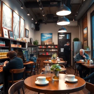 Cozy setting of Teavolve Café with patrons enjoying tea