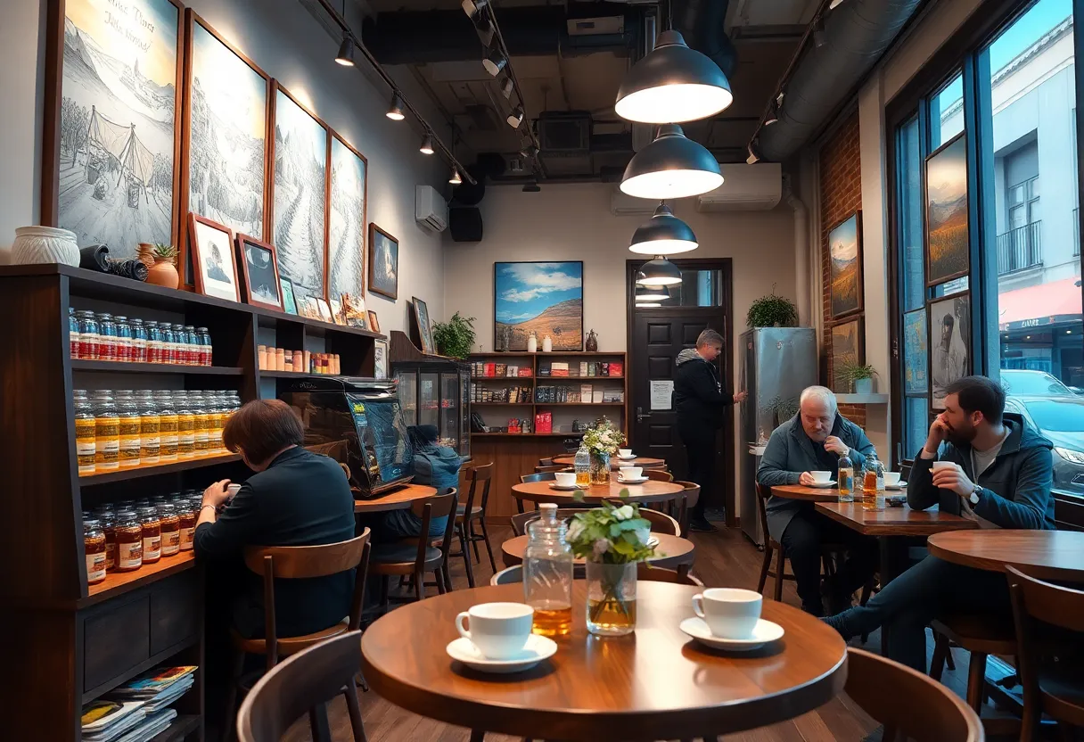 Cozy setting of Teavolve Café with patrons enjoying tea