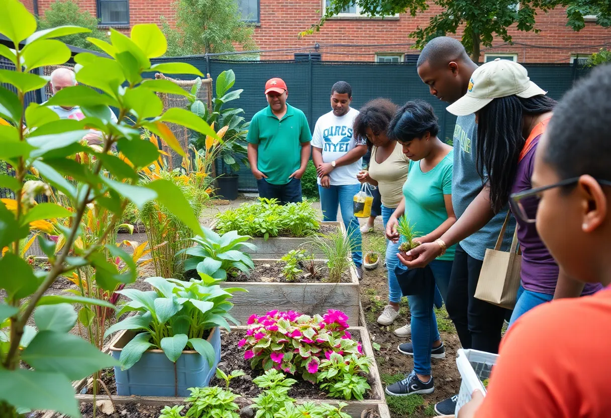 Community members participating in urban farming in Baltimore